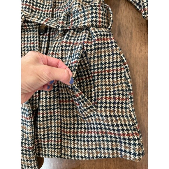 Riley & James Houndstooth Plaid Double Breasted Belted Coat Jacket Tan XL - Picture 7 of 11